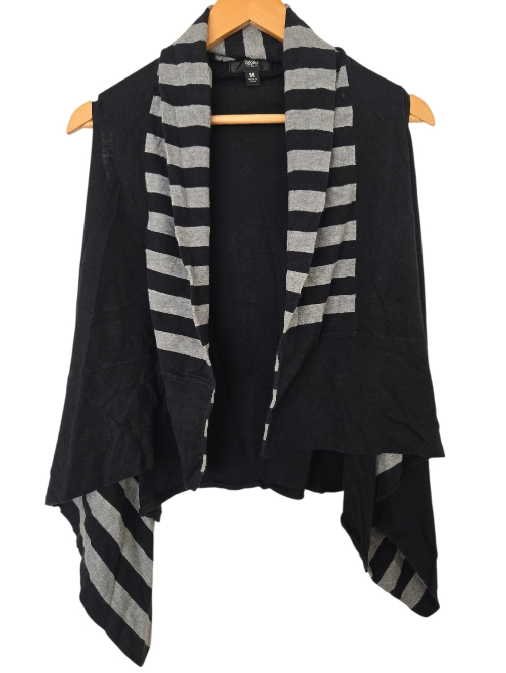 Mossimo Black Gray Striped Open Front Cardigan Waterfall Lightweight Medium